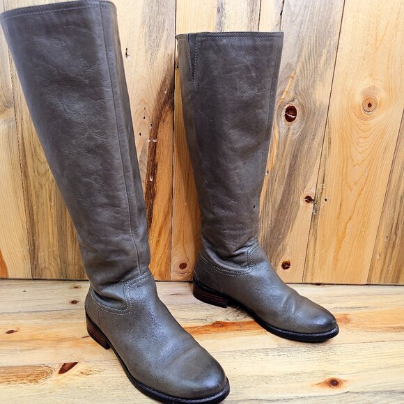 Halogen Gray Leather Riding Boots - Picture 1 of 7